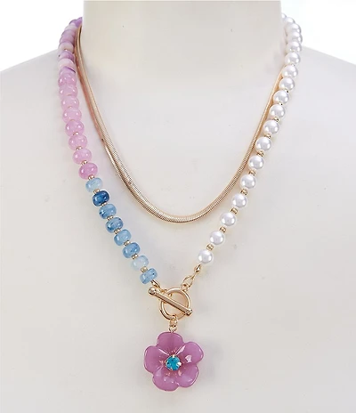 Gemma Layne Chain & Beaded Flower Short Pendant Resort Necklace Set