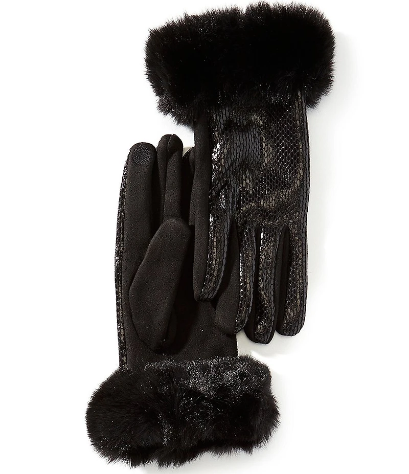 Gemma Layne Crocodile Embossed Faux Fur Cuff Traditional Five Finger Tech Touch Gloves