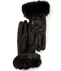 Gemma Layne Crocodile Embossed Faux Fur Cuff Traditional Five Finger Tech Touch Gloves