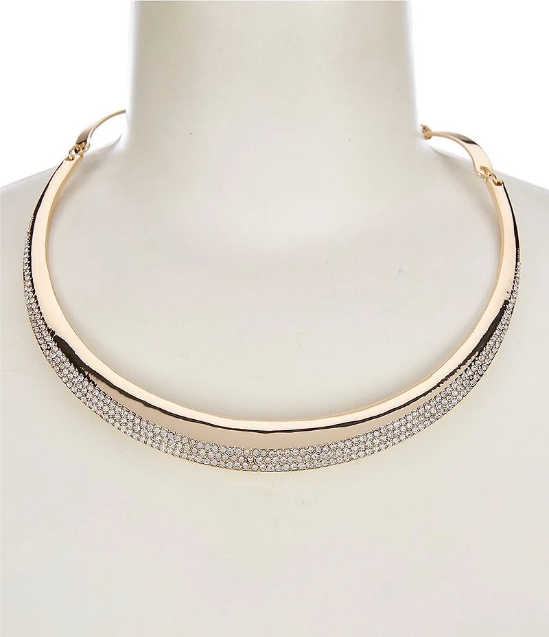 Gemma Layne Crystal Pave Polished Metal Bar Collar Necklace