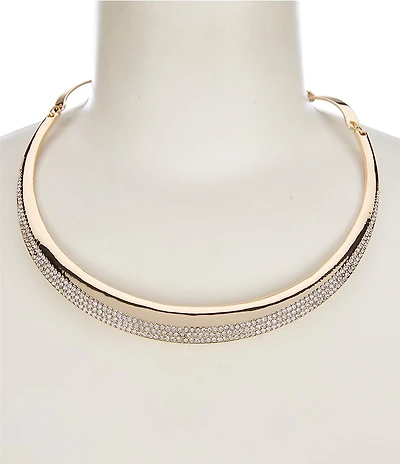 Gemma Layne Crystal Pave Polished Metal Bar Collar Necklace