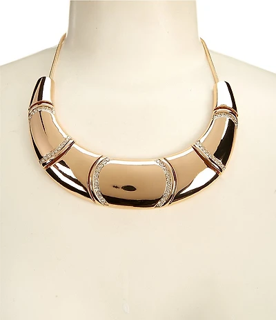 Gemma Layne Crystal Pave Wobbly Textured Bar Frontal Collar Necklace