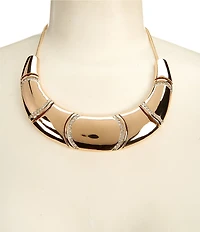 Gemma Layne Crystal Pave Wobbly Textured Bar Frontal Collar Necklace