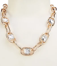 Gemma Layne Crystal Square Stone Organic Oval Link Frontal Collar Necklace