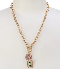 Gemma Layne Glass Stone Charms Chain Link Short Pendant Necklace