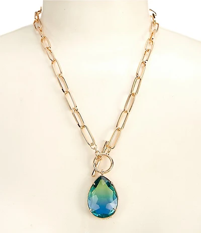 Gemma Layne Green & Blue Ombre Teardrop Stone Short Pendant Necklace