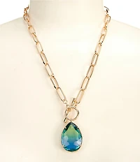 Gemma Layne Green & Blue Ombre Teardrop Stone Short Pendant Necklace