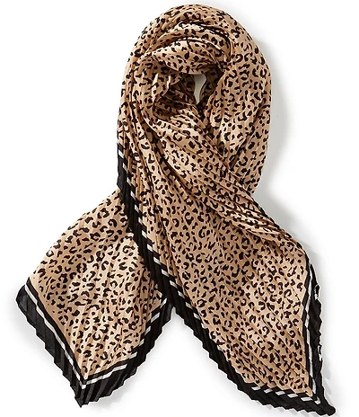 Gemma Layne Pleated Leopard Print Square Scarf