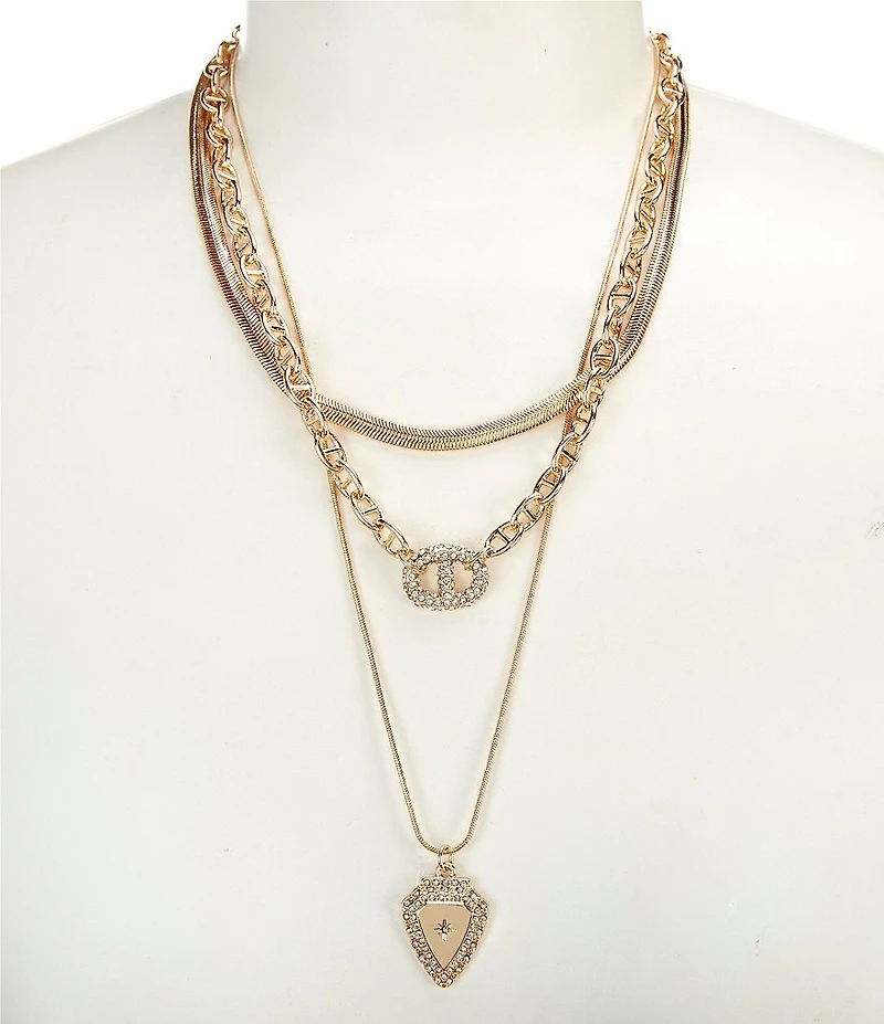 Gemma Layne Short Multi Strand Necklace With Pave Link And Pendant