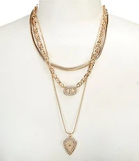 Gemma Layne Short Multi Strand Necklace With Pave Link And Pendant
