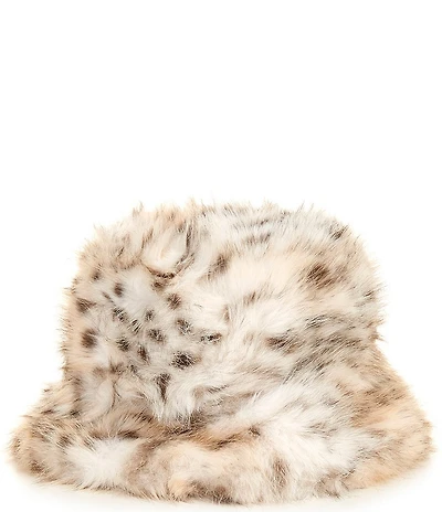 Gemma Layne Snow Leopard Faux Fur Bucket Hat