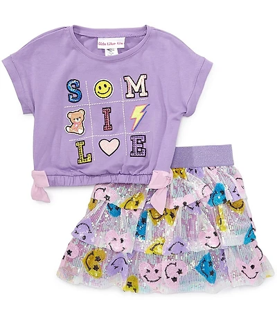 Girls Like Us Little Girls Short Sleeve Smile T-Shirt & Smiley Face Print Skirt Set