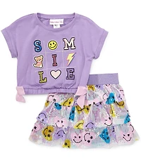Girls Like Us Little Girls Short Sleeve Smile T-Shirt & Smiley Face Print Skirt Set