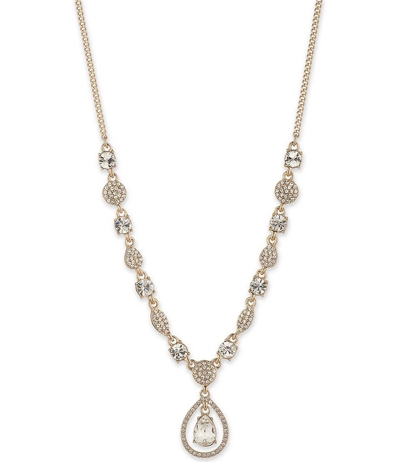 Givenchy Gold Tone Crystal Pave Pear Short Pendant Necklace