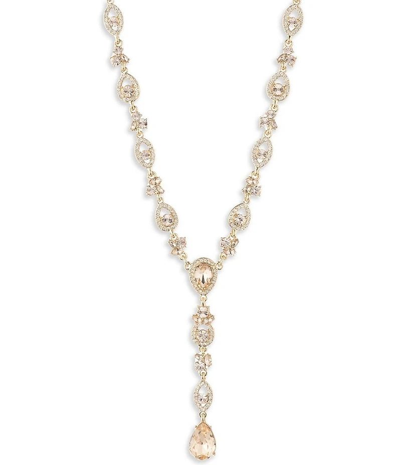 Givenchy Gold Tone Crystal Y Necklace