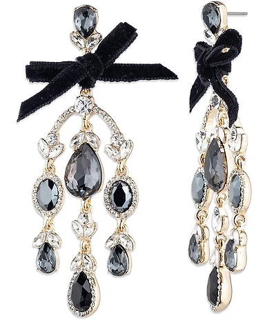 Givenchy Gold Tone Jet Velvet Bow Chandelier Earrings