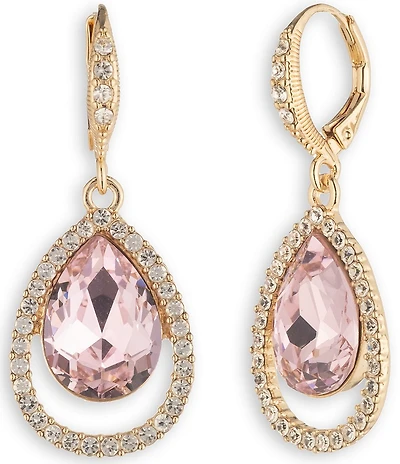 Givenchy Gold Tone Open Pave Pear Drop Earrings