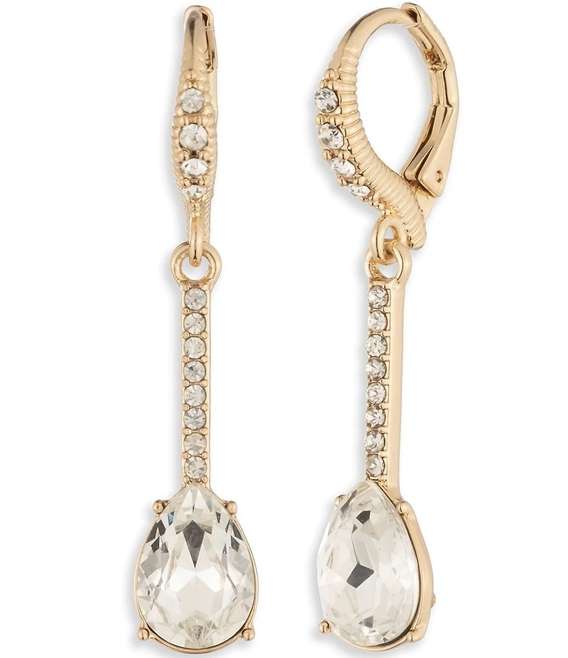 Givenchy Gold Tone Pave Pearl Linear Earrings