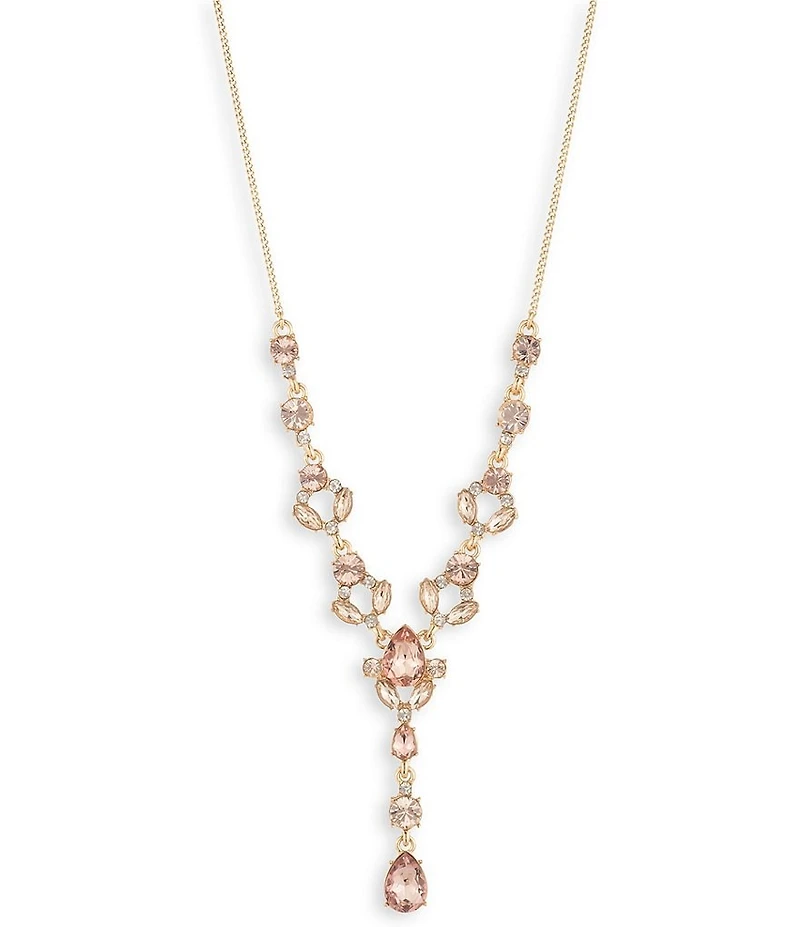 Givenchy Gold Tone Pink Crystal Y Necklace
