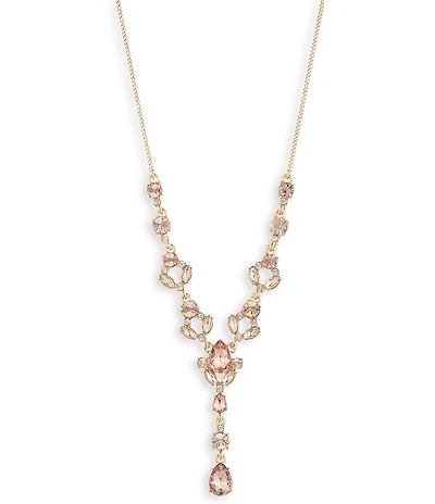 Givenchy Gold Tone Pink Crystal Y Necklace