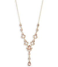 Givenchy Gold Tone Pink Crystal Y Necklace