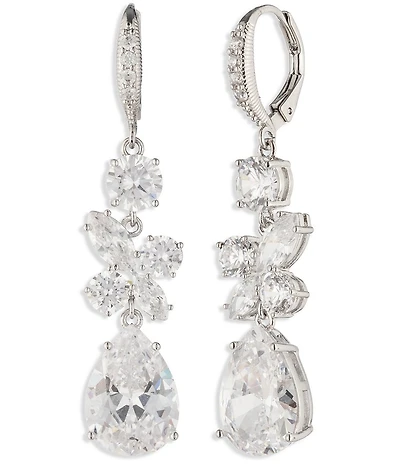 Givenchy Silver Tone Cluster CZ Double Linear Earrings