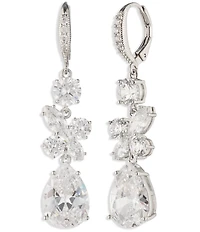 Givenchy Silver Tone Cluster CZ Double Linear Earrings