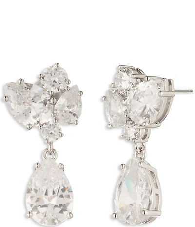 Givenchy Silver Tone Cluster CZ Drop Earrings