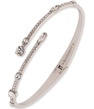 Givenchy Silver Tone Crystal Bypass Cuff Bracelet