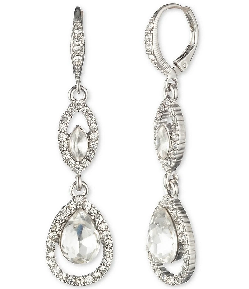 Givenchy Silver Tone Crystal Double Drop Earrings