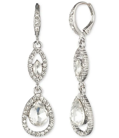 Givenchy Silver Tone Crystal Double Drop Earrings