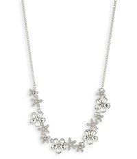 Givenchy Silver Tone Crystal Floral Frontal Collar Necklace