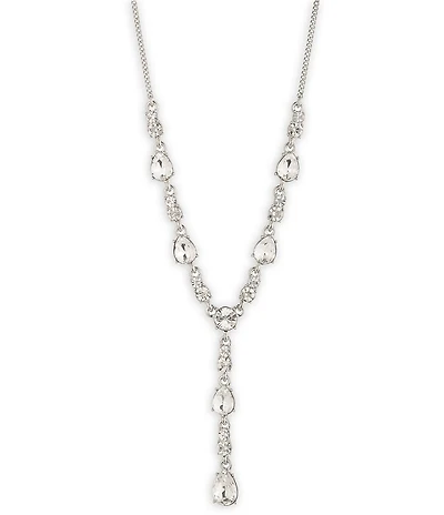 Givenchy Silver Tone Crystal Y Necklace
