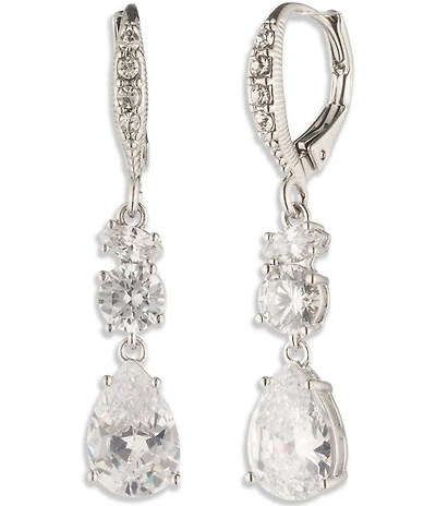 Givenchy Silver Tone CZ Double Linear Earrings