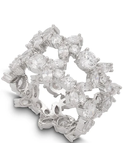 Givenchy Silver Tone CZ Double Row Statement Ring