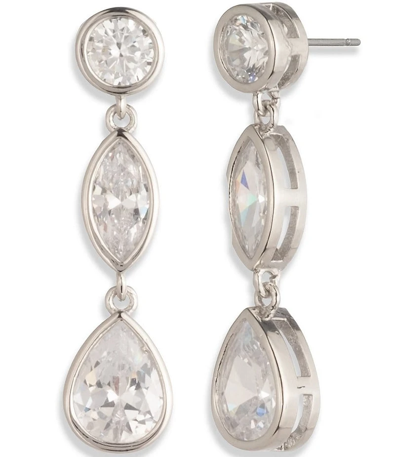 Givenchy Silver Tone CZ Triple Linear Earrings