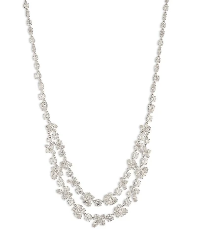 Givenchy Silver Tone Double Row CZ Drama Collar Necklace