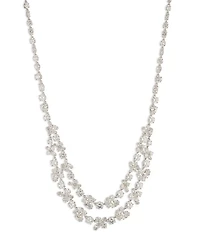 Givenchy Silver Tone Double Row CZ Drama Collar Necklace