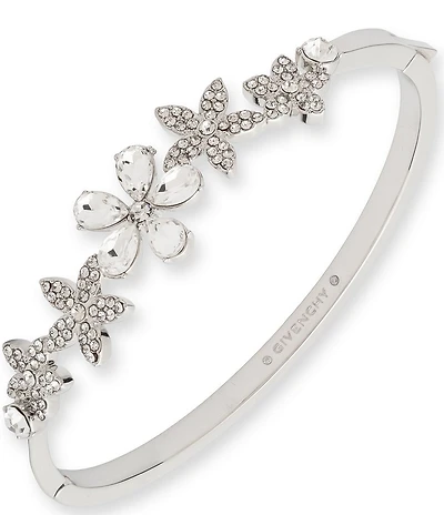 Givenchy Silver Tone Floral Bangle Bracelet