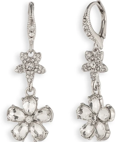 Givenchy Silver Tone Floral Double Drop Earrings