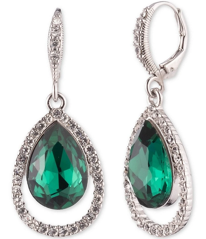 Givenchy Silver Tone Open Pave Pear Drop Earrings