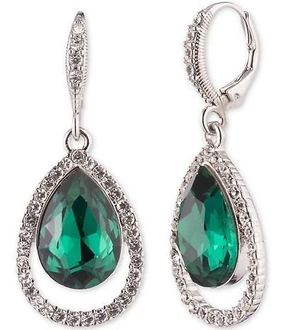 Givenchy Silver Tone Open Pave Pear Drop Earrings