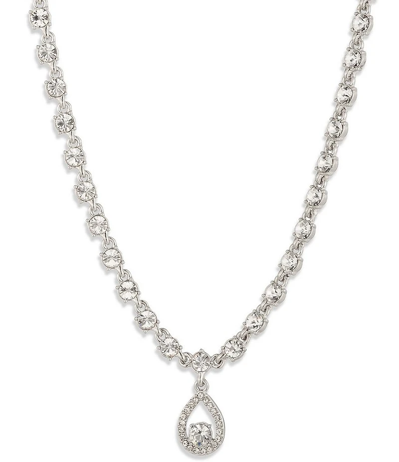 Givenchy Silver Tone Pave Pear Short Pendant Necklace