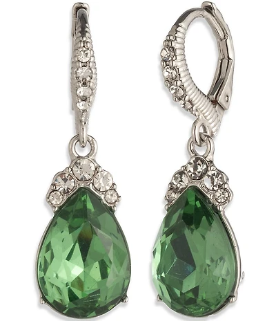 Givenchy Silver Tone Pear Erinite Stone Drop Earrings