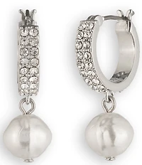 Givenchy Silver Tone Pearl Hoop Drop Earrings