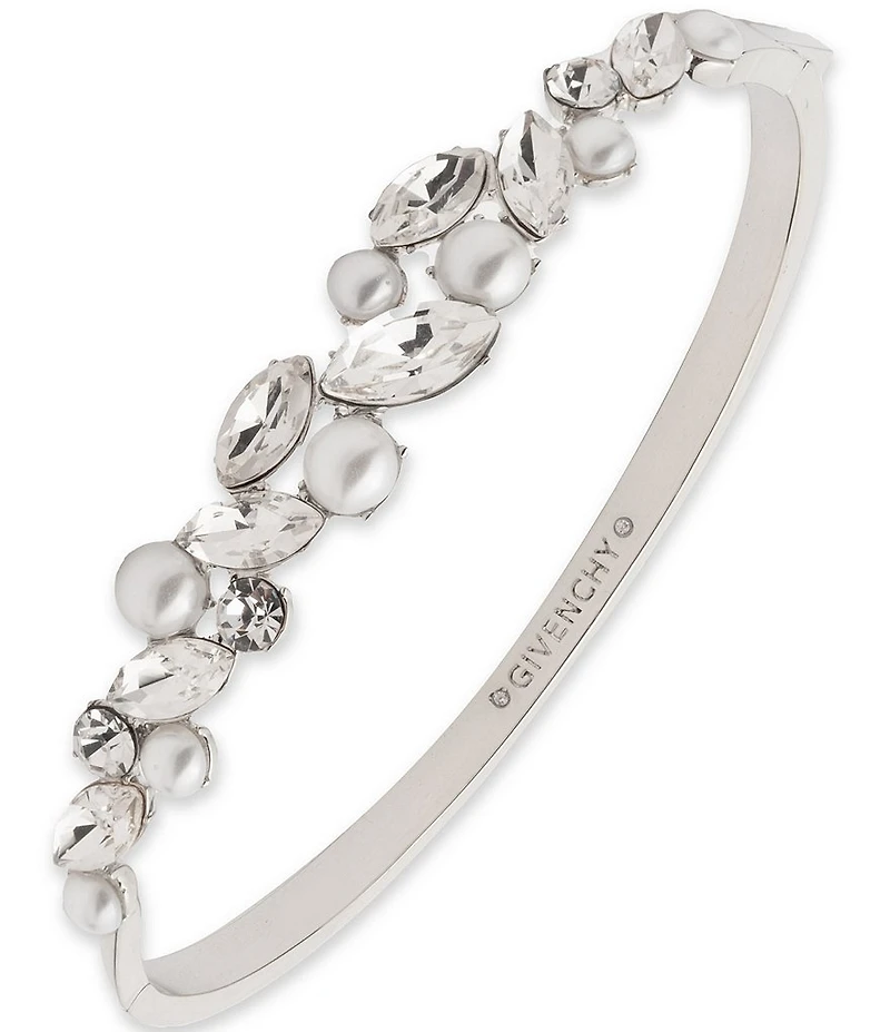 Givenchy Silver Tone White Pearl Bangle Bracelet