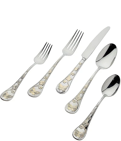 Godinger Butterfly 20-Piece 24K Gold Accent Stainless Steel Flatware Set