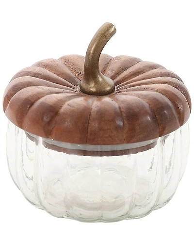 Godinger Glass Pumpkin Wooden Lid Candy Jar