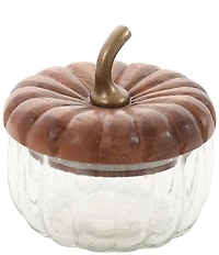 Godinger Glass Pumpkin Wooden Lid Candy Jar