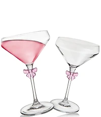 Godinger Runway Pink Bow Novelty Coupe Glasses, Set of 2